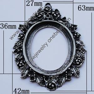 Zinc Alloy Cabochon Settings, Outside diameter:42x63mm, Interior diameter:27x36mm, Sold by Bag 