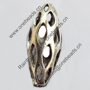 Hollow Bali Beads Zinc Alloy Jewelry Findings, Lead-free, Oval, 13x36mm, Hole:3mm, Sold by Bag 