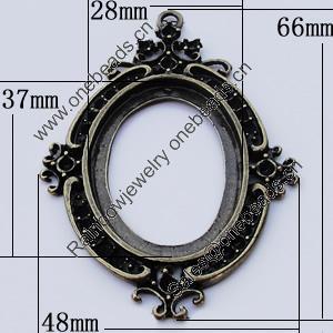 Zinc Alloy Cabochon Settings, Outside diameter:48x66mm, Interior diameter:28x37mm, Sold by Bag 