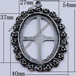 Zinc Alloy Cabochon Settings, Outside diameter:40x54mm, Interior diameter:27x37mm, Sold by Bag 