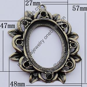 Zinc Alloy Cabochon Settings, Outside diameter:48x57mm, Interior diameter:27x47mm, Sold by Bag 