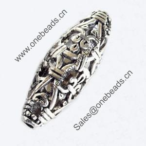 Hollow Bali Beads Zinc Alloy Jewelry Findings, Lead-free, Oval, 13x36mm, Hole:3mm, Sold by Bag 