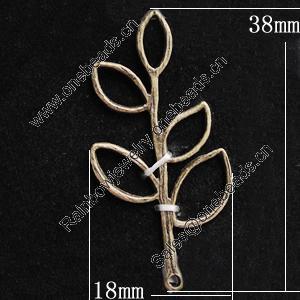 Pendant, Zinc Alloy Jewelry Findings, Leaf 18x38mm, Sold by Bag