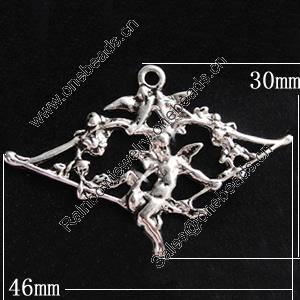 Pendant, Zinc Alloy Jewelry Findings, 46x30mm, Sold by Bag