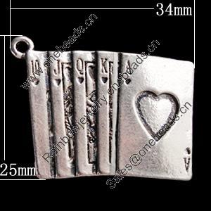 Pendant, Zinc Alloy Jewelry Findings, 34x25mm, Sold by Bag