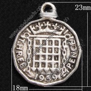 Pendant, Zinc Alloy Jewelry Findings, Flat Round 18x23mm, Sold by Bag