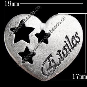 Pendant, Zinc Alloy Jewelry Findings, Heart 19x17mm, Sold by Bag