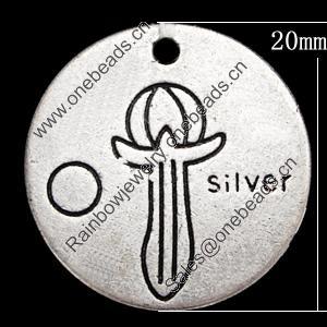 Pendant, Zinc Alloy Jewelry Findings, Flat Round 20mm, Sold by Bag