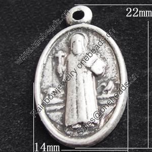 Pendant, Zinc Alloy Jewelry Findings, Flat Oval 14x22mm, Sold by Bag