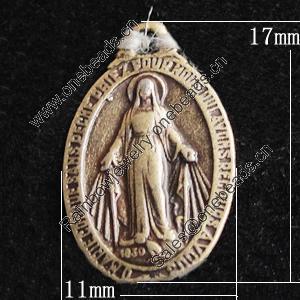 Pendant, Zinc Alloy Jewelry Findings, Flat Oval 11x17mm, Sold by Bag