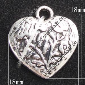 Pendant, Zinc Alloy Jewelry Findings, Heart 18x18mm, Sold by Bag