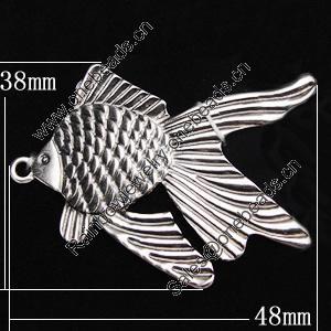 Pendant, Zinc Alloy Jewelry Findings, Fish 48x38mm, Sold by Bag