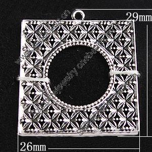 Pendant, Zinc Alloy Jewelry Findings, Square 26x29mm, Sold by Bag