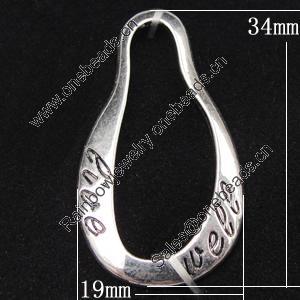 Pendant, Zinc Alloy Jewelry Findings, 19x34mm, Sold by Bag