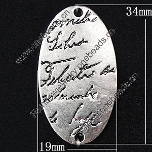 Connectors, Zinc Alloy Jewelry Findings, Flat Oval 19x34mm, Sold by Bag