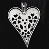 Pendant, Zinc Alloy Jewelry Findings, Heart 36x49mm, Sold by Bag