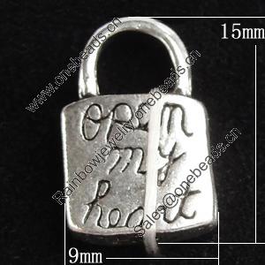 Pendant, Zinc Alloy Jewelry Findings, Lock 9x15mm, Sold by Bag