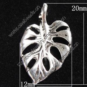 Pendant, Zinc Alloy Jewelry Findings, Leaf 12x20mm, Sold by Bag