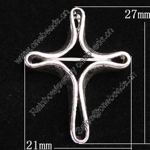 Pendant, Zinc Alloy Jewelry Findings, Cross 21x27mm, Sold by Bag