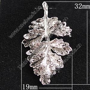 Pendant, Zinc Alloy Jewelry Findings, Leaf 19x32mm, Sold by Bag