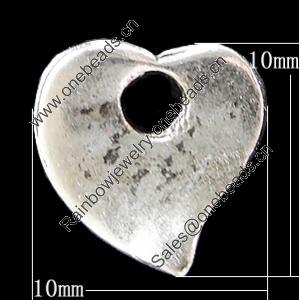 Pendant, Zinc Alloy Jewelry Findings, Heart 10x10mm, Sold by Bag