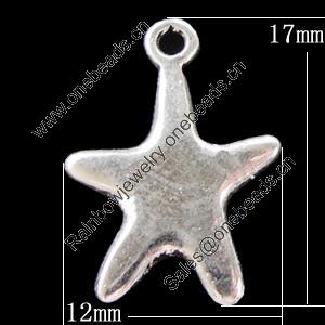 Pendant, Zinc Alloy Jewelry Findings, Star 12x17mm, Sold by Bag