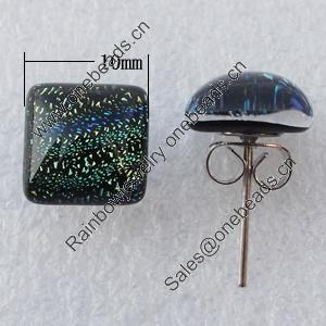 Dichroic Glass Earrings, Square 10mm, Sold by Group