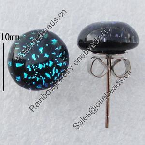 Dichroic Glass Earrings, Flat Round 10mm, Sold by Group