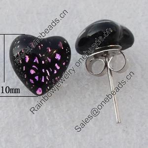 Dichroic Glass Earrings, Heart 10mm, Sold by Group