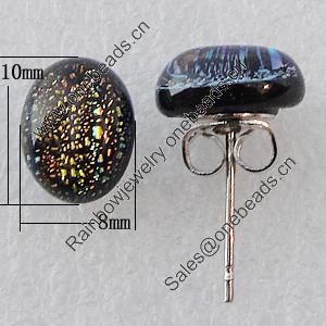 Dichroic Glass Earrings, Oval 10x8mm, Sold by Group