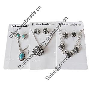 Zinc Alloy Necklace & Earrings, Mix Style, Bead Size:22x20mm-40x23mm, Sold by Dozen
