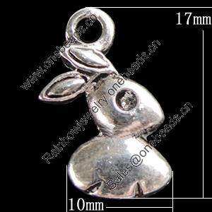 Pendant, Zinc Alloy Jewelry Findings, Rabbit 10x17mm, Sold by Bag