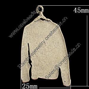 Pendant, Zinc Alloy Jewelry Findings, Cloth 25x45mm, Sold by Bag