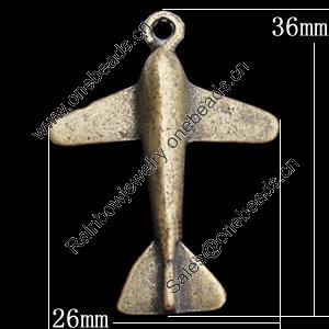 Pendant, Zinc Alloy Jewelry Findings, Plane 26x36mm, Sold by Bag