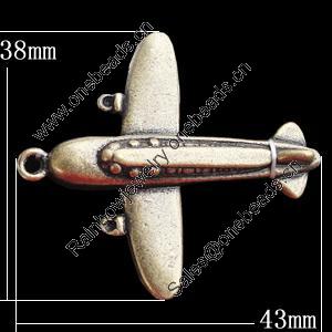 Pendant, Zinc Alloy Jewelry Findings, Plane 43x38mm, Sold by Bag