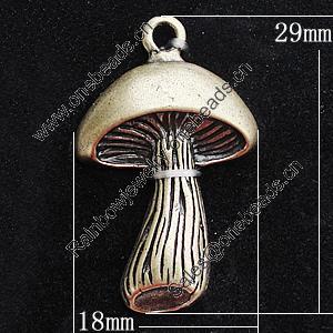 Pendant, Zinc Alloy Jewelry Findings, Mushroom 18x29mm, Sold by Bag