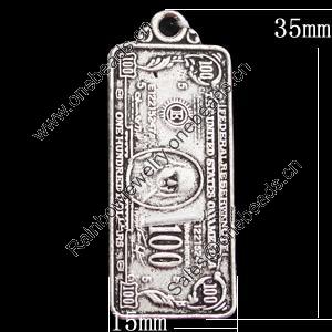 Pendant, Zinc Alloy Jewelry Findings, Rectangle 15x35mm, Sold by Bag