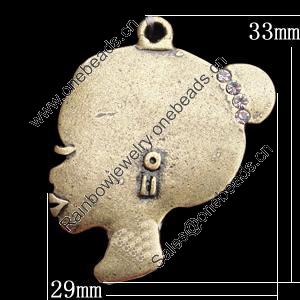 Pendant, Zinc Alloy Jewelry Findings, 29x33mm, Sold by Bag