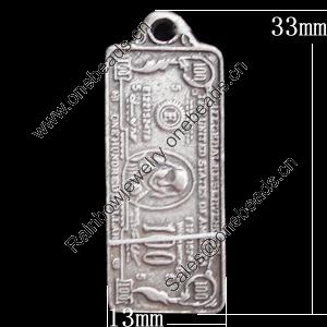 Pendant, Zinc Alloy Jewelry Findings, Rectangle 13x33mm, Sold by Bag