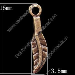 Pendant, Zinc Alloy Jewelry Findings, Leaf 3.5x15mm, Sold by Bag