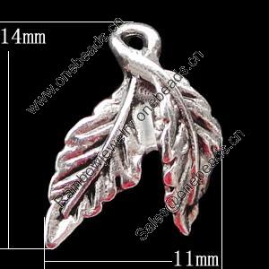 Pendant, Zinc Alloy Jewelry Findings, Leaf 11x14mm, Sold by Bag