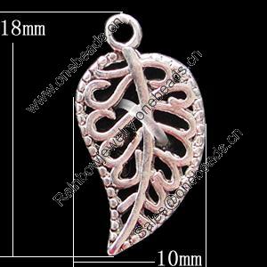 Pendant, Zinc Alloy Jewelry Findings, Leaf 10x18mm, Sold by Bag