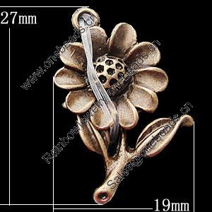 Pendant, Zinc Alloy Jewelry Findings, Flower 19x27mm, Sold by Bag