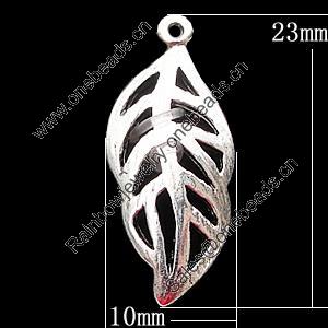 Pendant, Zinc Alloy Jewelry Findings, Leaf 10x23mm, Sold by Bag
