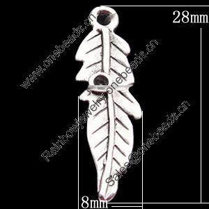Pendant, Zinc Alloy Jewelry Findings, Leaf 8x28mm, Sold by Bag
