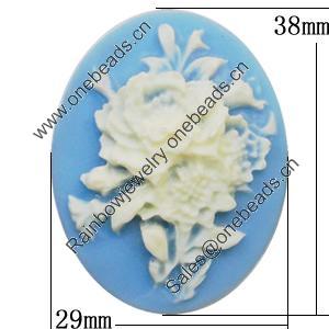 Cameos Resin Beads, No-Hole Jewelry findings, Flat Oval 38x29mm, Sold by Bag