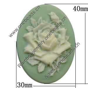 Cameos Resin Beads, No-Hole Jewelry findings, Flat Oval 40x30mm, Sold by Bag