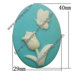 Cameos Resin Beads, No-Hole Jewelry findings, Flat Oval 29x40mm, Sold by Bag