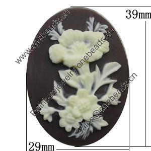 Cameos Resin Beads, No-Hole Jewelry findings, Flat Oval 29x39mm, Sold by Bag