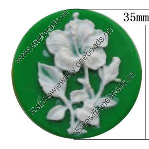 Cameos Resin Beads, No-Hole Jewelry findings, Flat Round 35mm, Sold by Bag